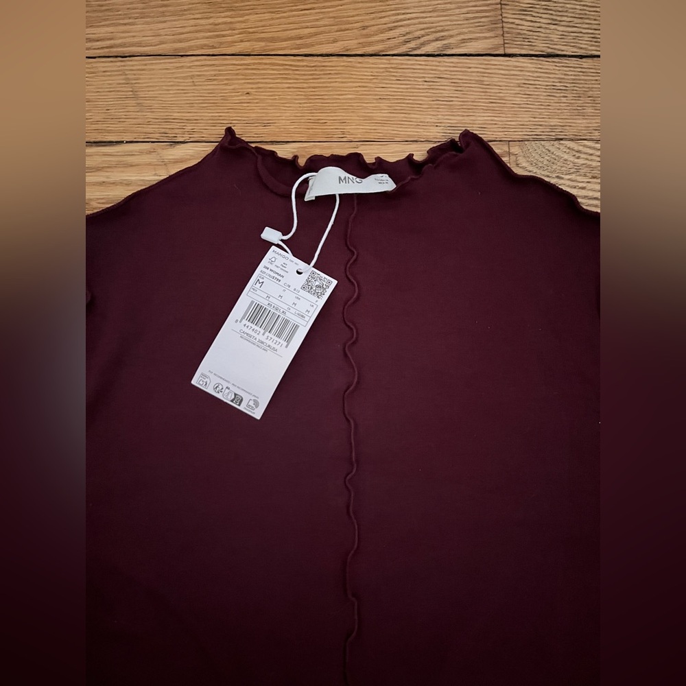Mango Purple Long Sleeve Top Size M NWT Lettuce Hem - Picture 3 of 6
